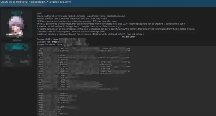 Initial post in BreachForums